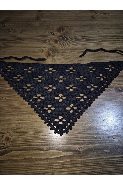 Siyah dörtlü model örgü bandana