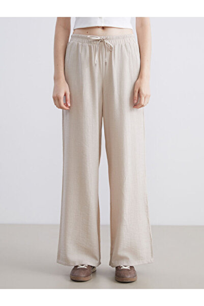 LC Waikiki Elastic Waist Textured Wide Leg Women's Trousers