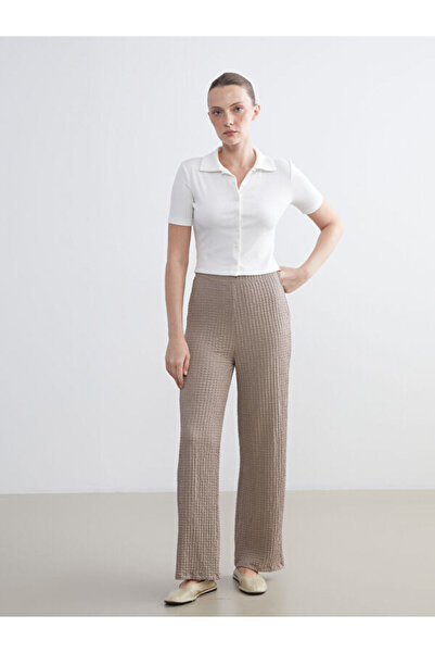LC Waikiki Elastic Waist Textured Wide Leg Women's Trousers