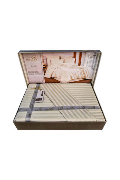 MİLANA Cream Damask Cotton Bedding Set
