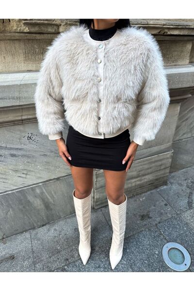 Captival Women's Premium Buttoned Faux Fur Jacket