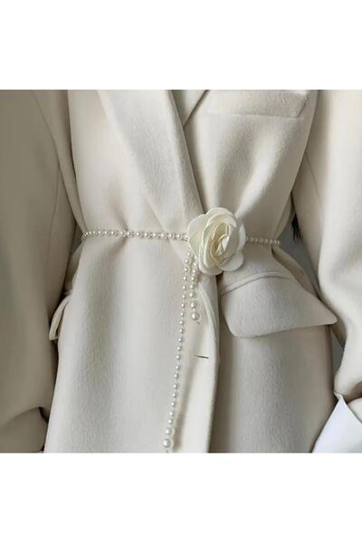 ERDESIGNN KADIN GÜL DETAYLI İNCİ KEMER KADIN KEMER CEKET KEMERİ ELBİSE KEMERİ