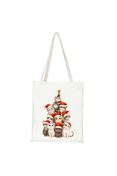 PRİNTOPİA DESİGN New Year Merry Christmas Themed Linen Tote Bag – Durable |   Environmentally Friendly |   Gift Option