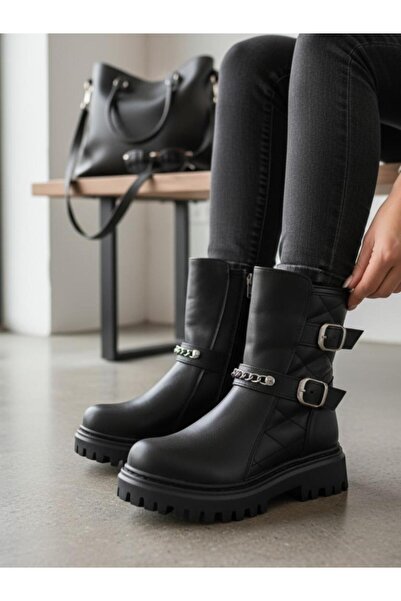 MARKABONİ Girl's Chain Buckle Waterproof and Cold Weather Resistant Non-Slip Thick Sole Winter Boots Bootie