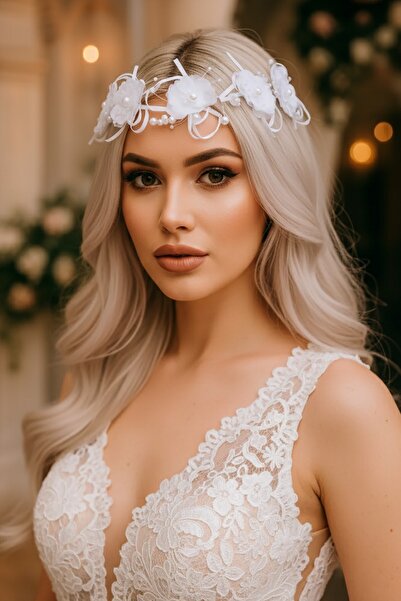 CAŞ DEKORASYON إكسسوار شعر فضي اللون مزين بالزهور واللؤلؤ