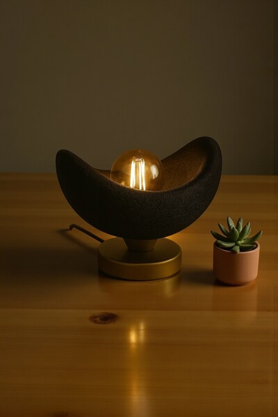 TESORİTTESSİLLİ Luna Tasarım Masa Lambası Detaylı Modern Abajur Loş Amber Işı...