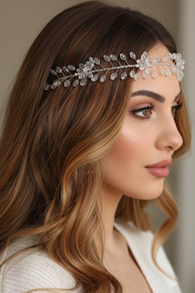 CAŞ DEKORASYON Accesoriu pentru păr cu flori de culoare argintie, cu piatră, ...