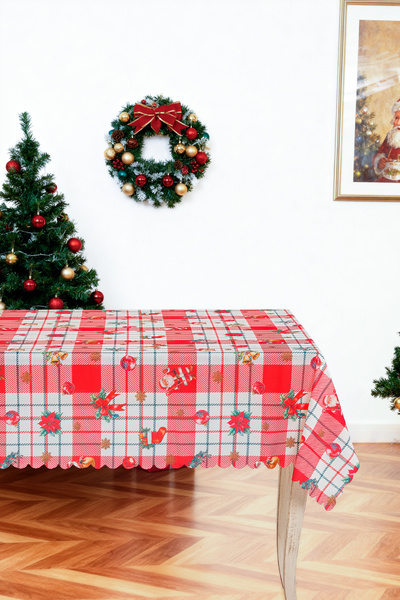 Limon Soft مفرش طاولة منقوش لعيد الميلاد، مفرش طاولة يجلب الحظ، مفرش طاولة مق...