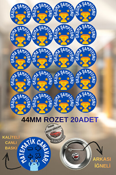 tuse rozet dükkanı Okuma Şampiyonu Rozeti 44mm | 20’li Okul Rozet Seti