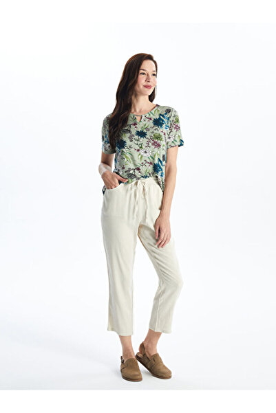 LC Waikiki Plain Linen Blend Women's Trousers with Elastic Waist