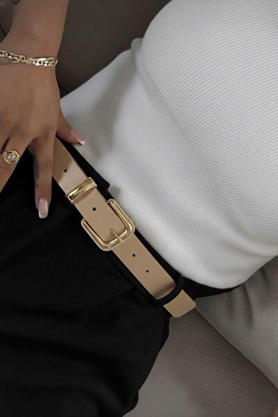 MODAM HİFA Gold Buckle Trouser Belt Women's Belt Dress Belt Waist Belt Shirt Belt