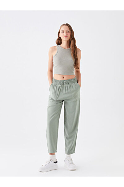 LC Waikiki Comfortable Linen Look Women's Trousers with Elastic Waist