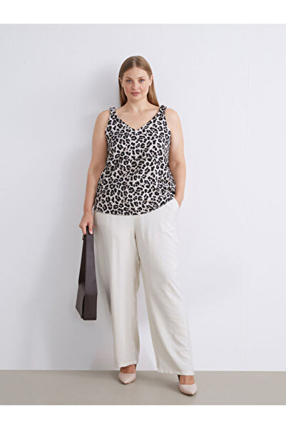 LC Waikiki Elastic Waist Textured Wide Leg Women's Trousers