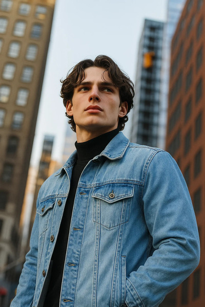 DAMGA JEANS Jachetă de blugi premium Ice Blue pentru bărbați cu guler polo