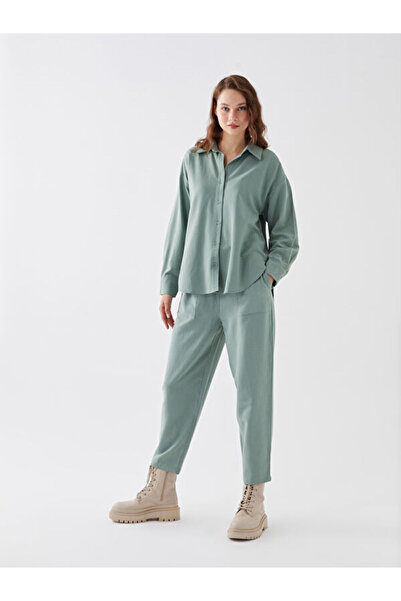 LC Waikiki Plain Linen Blend Women's Trousers with Elastic Waist