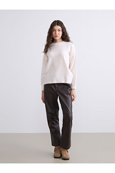 LC Waikiki Leather Look Women's Trousers with Elastic Waist