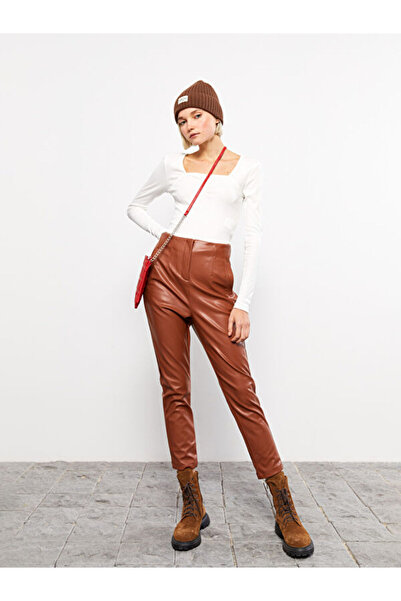 LC Waikiki Skin-Fitting Leather Look Women's Trousers