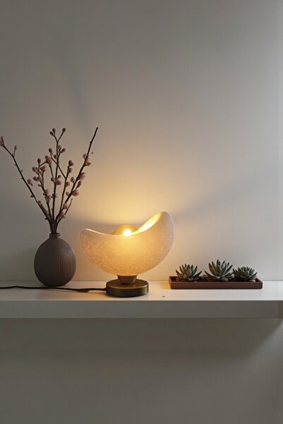 TESORİTTESSİLLİ Luna Tasarım Masa Lambası Detaylı Modern Abajur Loş Amber Işı...