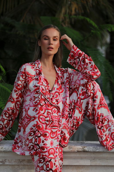 Maison Jessie Rouge Royal İpek Saten Pantolon Takım