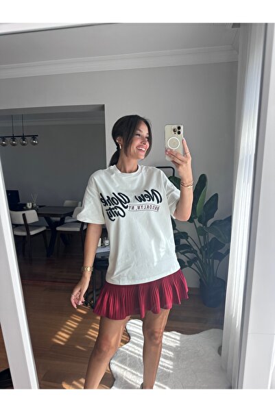 TUBA İNAN Women's Patterned White T-Shirt