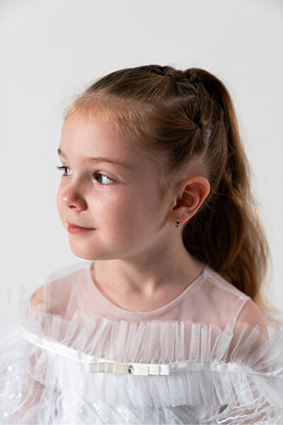 YUSALİ Girl's White Sequin Detailed Birthday - Special Dress