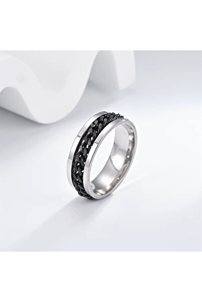 Kracer Inel argintiu cu lanț negru din oțel