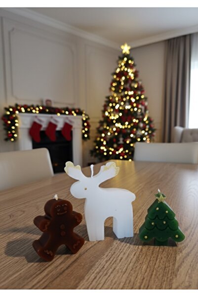 DRN Yılbaşı, Geyik, Kurabiye Adam ve Çam Ağacı Kokulu Mum Seti 3' lü