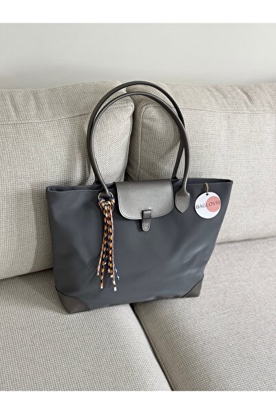 BAGLOVİS Charm Detailled Large Size Gray Tote Bag En40 Boy30