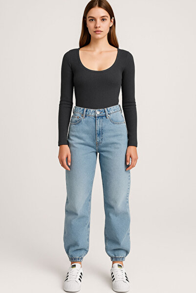 EFFE 2 Pieces Long Sleeve Boat Neck Ribbed Blouse