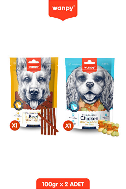 Wanpy 2li Set - Dana Biftek Dilimleri ve Ödül Bisküvisi Tavuk Sargılı Köpek Ö...