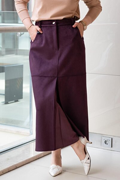 Ghisa Closed Slit Nubuck Skirt with Stitching Detail