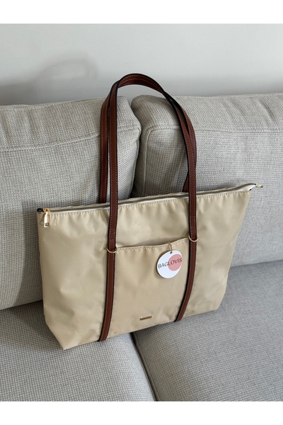 BAGLOVİS Askilari Large Cream Women's Shoulder Bag with Ring Detail En42 Boy32