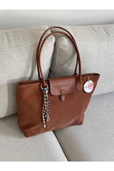 BAGLOVİS Charm Detailled Large Size Taba Tote Bag En40 Boy30