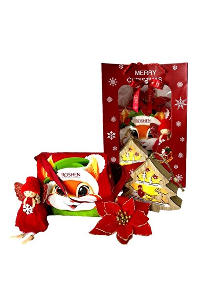 velve Merry Christmas package, luminous Christmas tree figurine, wood, plush angel, red decorative flower