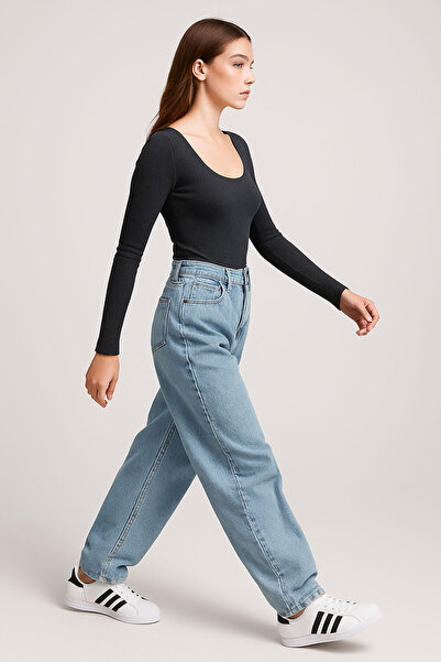 EFFE 2 Pieces Long Sleeve Boat Neck Ribbed Blouse