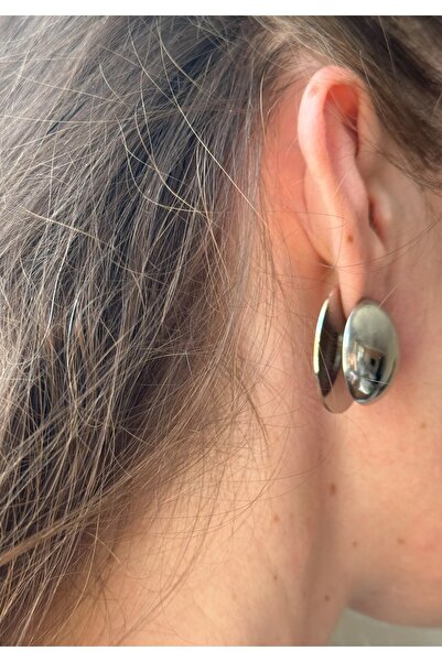 BİJUKO TAKI Stilinizi Parlatın Convex Disc Shaped Earrings, Gold and Silver C...