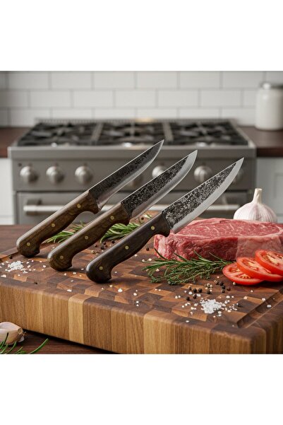 prohummer PH265 El Yapımı 3lü Bıçak Seti Yerli Üretim Dövme Çelik Premium Set...