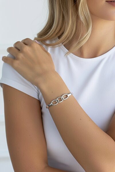 CAŞ DEKORASYON Silver Color Knotted Handcuff Bracelet