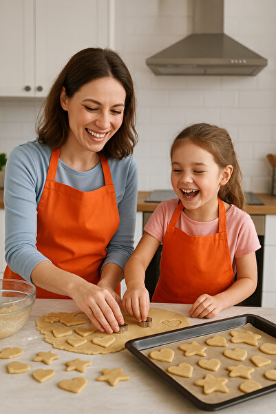 Lessa Home Mother Daughter Kitchen Apron Liquid Proof Chef Apron with Pockets Barista Kitchen Apron Orange