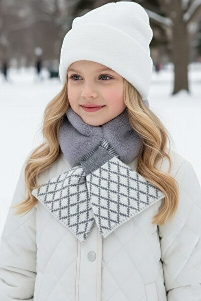 CAŞ DEKORASYON Eșarfă de pluș pentru copii cu dungi de culoare gri și albă