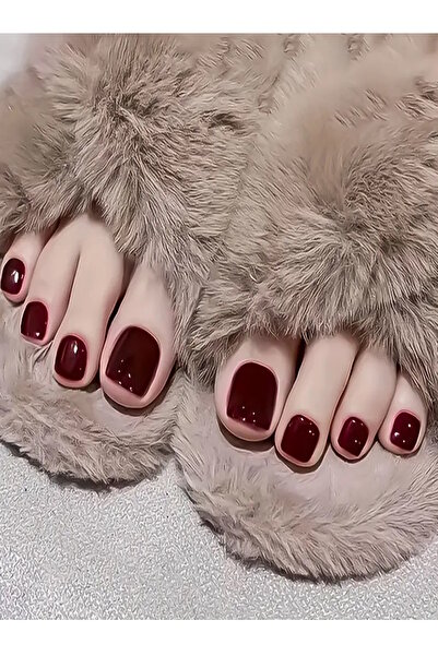 CAŞ DEKORASYON 12'li Bordo Renk Ayak Takma Tırnak Seti