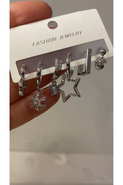 FASHİON JEWELRY Çelik Silver Altılı Set Küpe