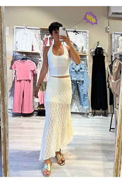 Tamor Butik Asimetrik Dokulu Beli Lastikli Etek