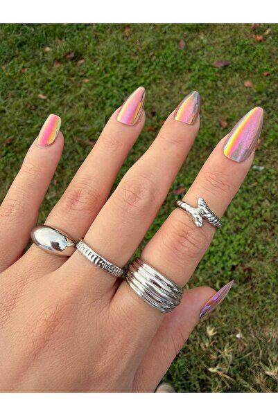 Eylülün Takısı Kadın Gümüş Renk 4’lü Yüzük Seti – Modern ve Şık