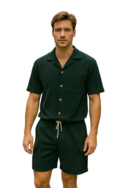 Generic Men’s Cotton Knit Two-Piece Set – Short Sleeve Shirt & Shorts (M-XXL)