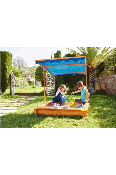 Playtive Junior Sandpit with Sun Shade & Ice Cream Parlour large wooden sandbox digging box