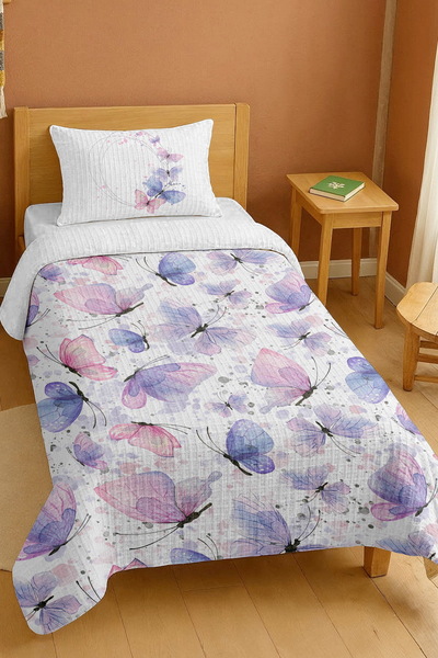 EVPANYA طقم بيكيه فردي منقوش بنمط حلم الفراشة من القطن بنسبة 100%