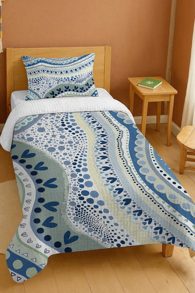 EVPANYA Σετ μονόκλινο πικέ με σχέδιο υποθαλάσσιου ρεύματος από 100% βαμβάκι