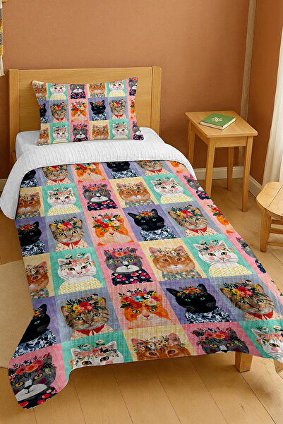 EVPANYA طقم بيكيه فردي بنمط القطط ذات التاج الزهري مصنوع من القطن بنسبة 100%