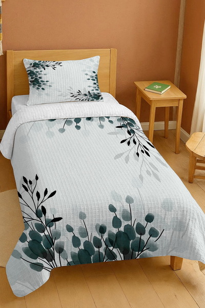 EVPANYA bumbac 100% Set de pătură pentru o persoană cu model frunze verzi și ...